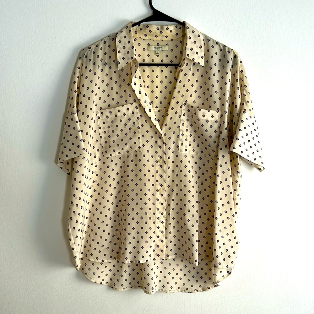 Madewell, printed, silk, dress shirt, S